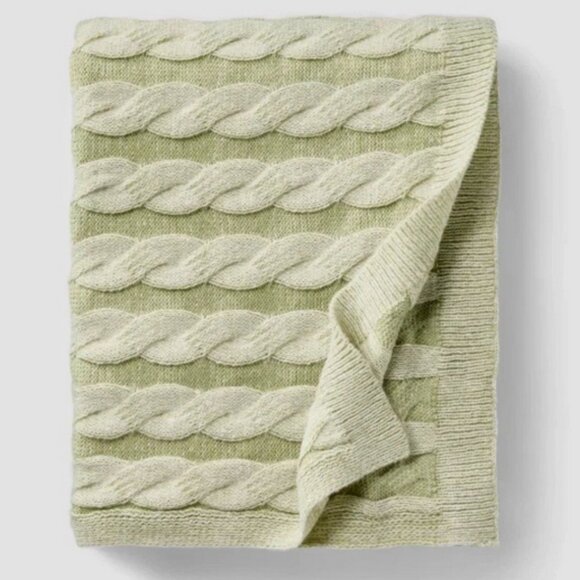 Twisted Cable Knit Sweater Throw Blanket Threshold/Studio McGee Green & Cream - Picture 1 of 2